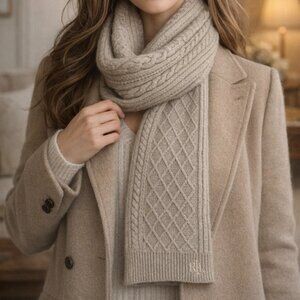 Ralph Lauren Tan LambsWool Rabbit Hair Cable Knit Scarf